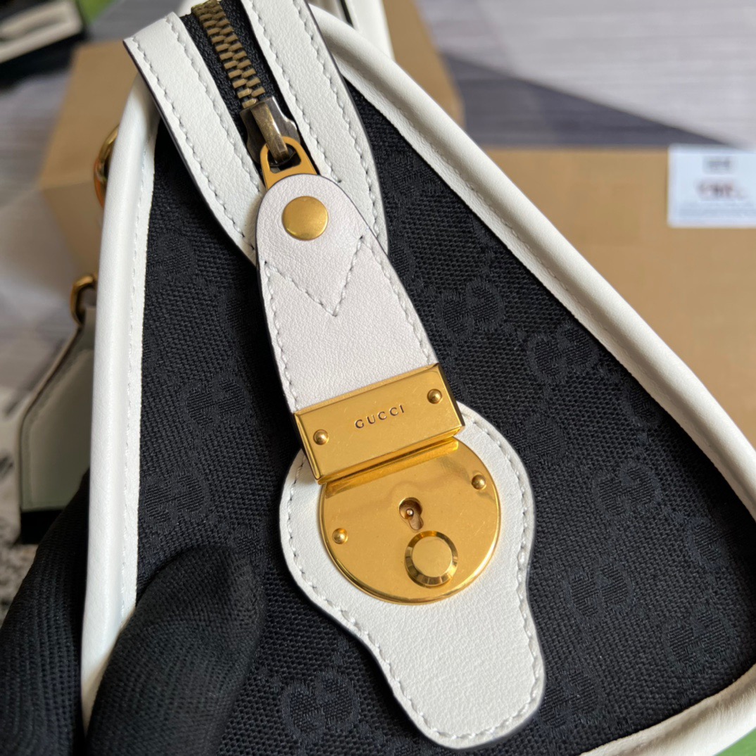 Gucci Small Bauletto Top Handle Bag With Double G White/Brown For Men 10.6in/27cm