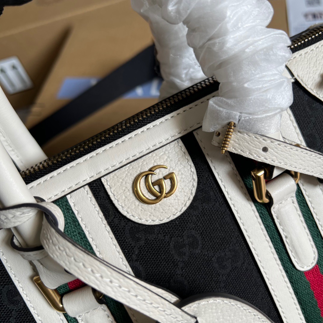 Gucci Small Bauletto Top Handle Bag With Double G White/Brown For Men 10.6in/27cm
