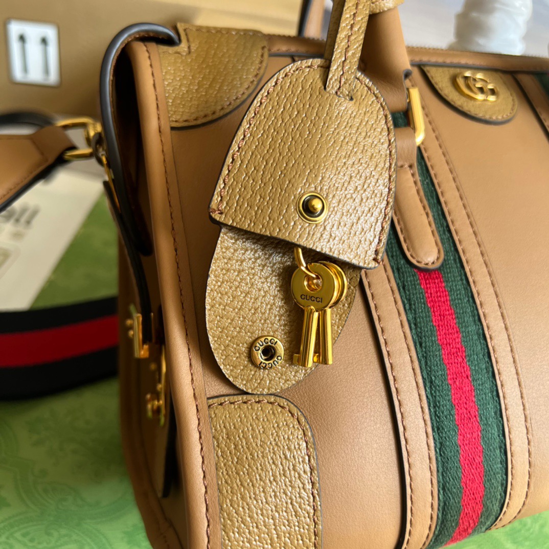 Gucci Small Bauletto Top Handle Bag With Double G White/Brown For Men 10.6in/27cm