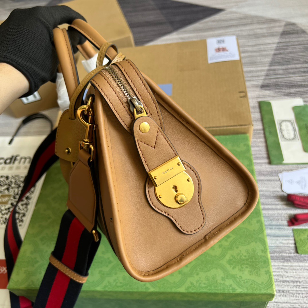Gucci Small Bauletto Top Handle Bag With Double G White/Brown For Men 10.6in/27cm
