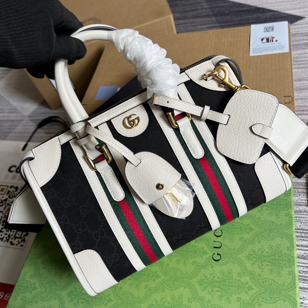 Gucci Small Bauletto Top Handle Bag With Double G White/Brown For Men 10.6in/27cm