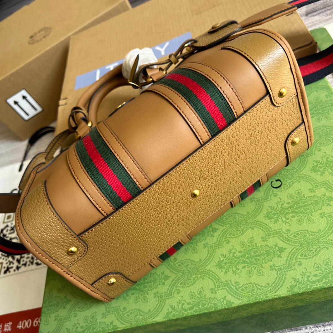 Gucci Small Bauletto Top Handle Bag With Double G White/Brown For Men 10.6in/27cm
