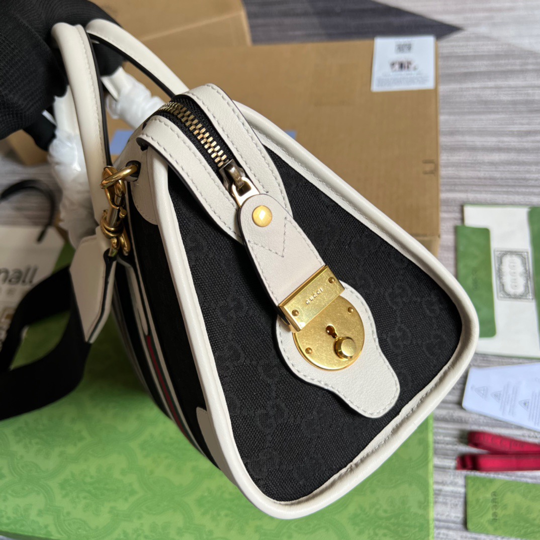 Gucci Small Bauletto Top Handle Bag With Double G White/Brown For Men 10.6in/27cm