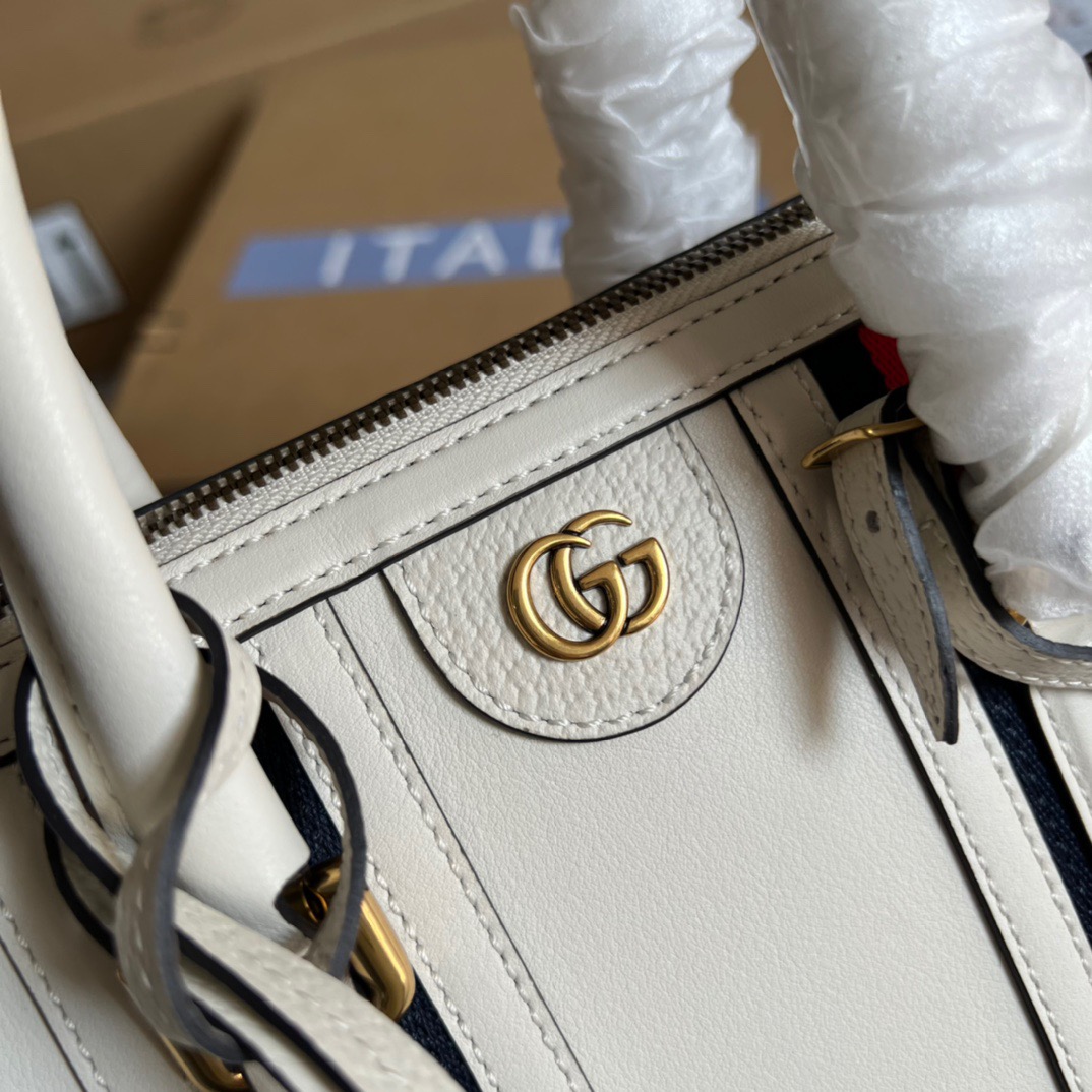 Gucci Small Bauletto Top Handle Bag With Double G White/Grey For Men 10.6in/27cm