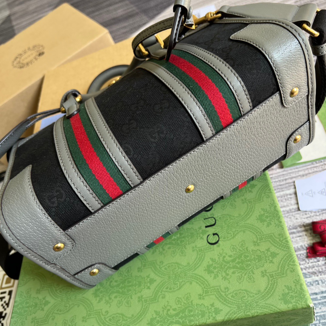 Gucci Small Bauletto Top Handle Bag With Double G White/Grey For Men 10.6in/27cm