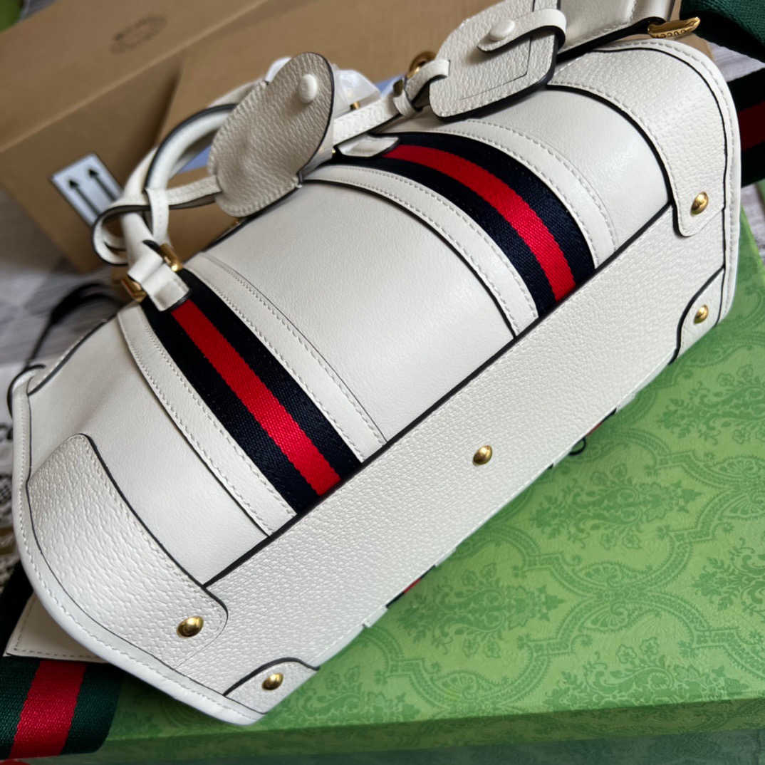 Gucci Small Bauletto Top Handle Bag With Double G White/Grey For Men 10.6in/27cm