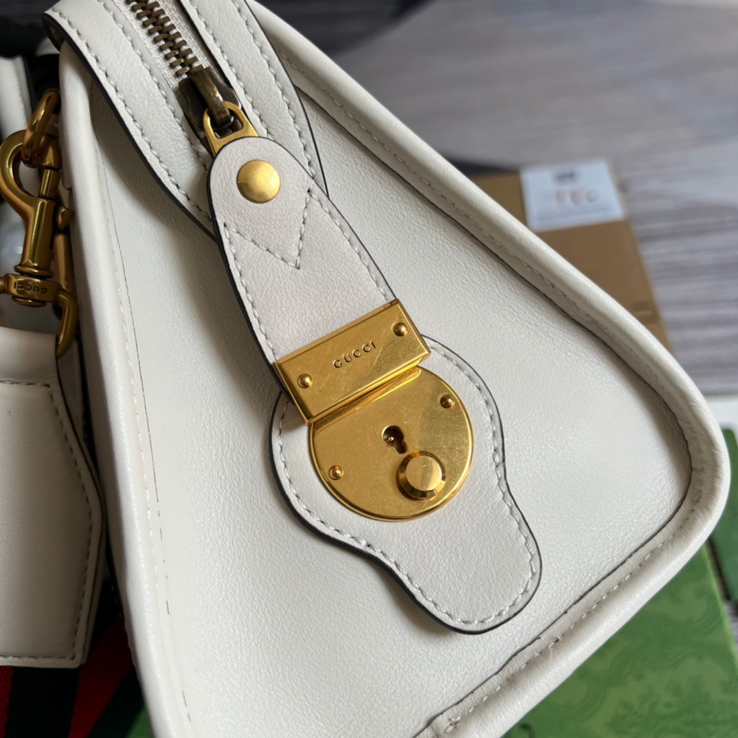 Gucci Small Bauletto Top Handle Bag With Double G White/Grey For Men 10.6in/27cm
