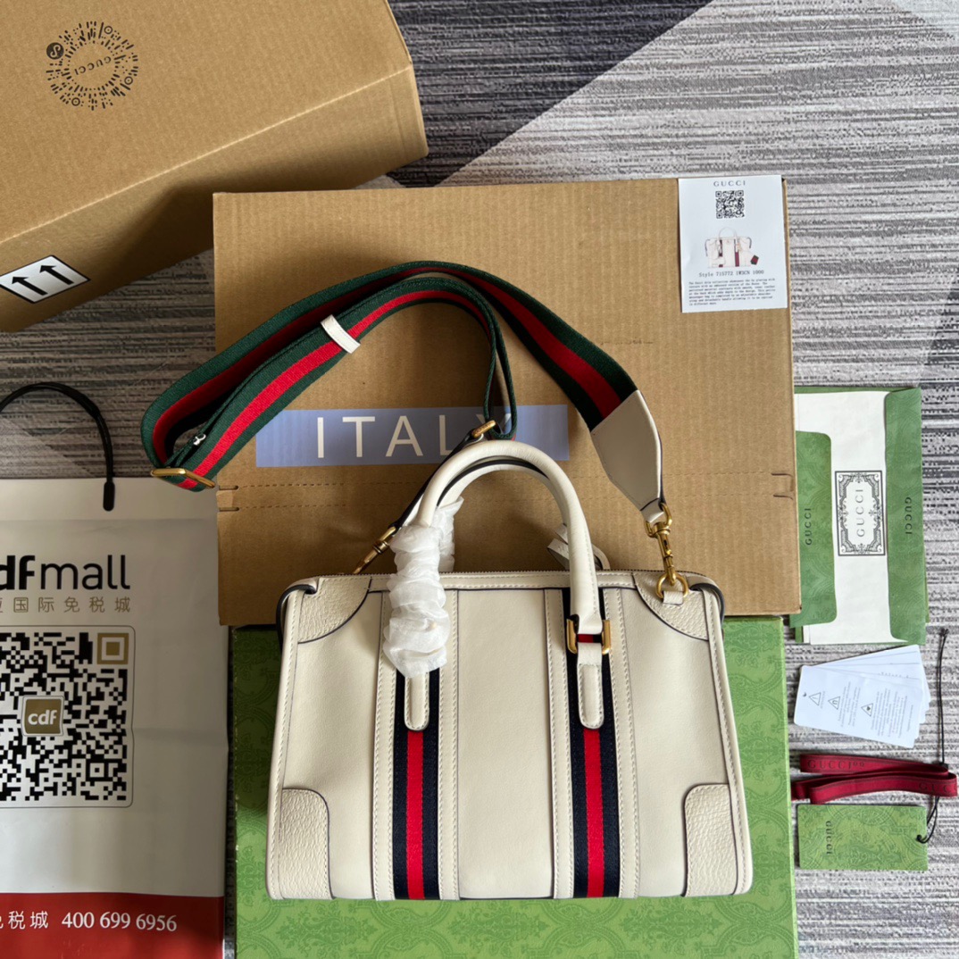 Gucci Small Bauletto Top Handle Bag With Double G White/Grey For Men 10.6in/27cm
