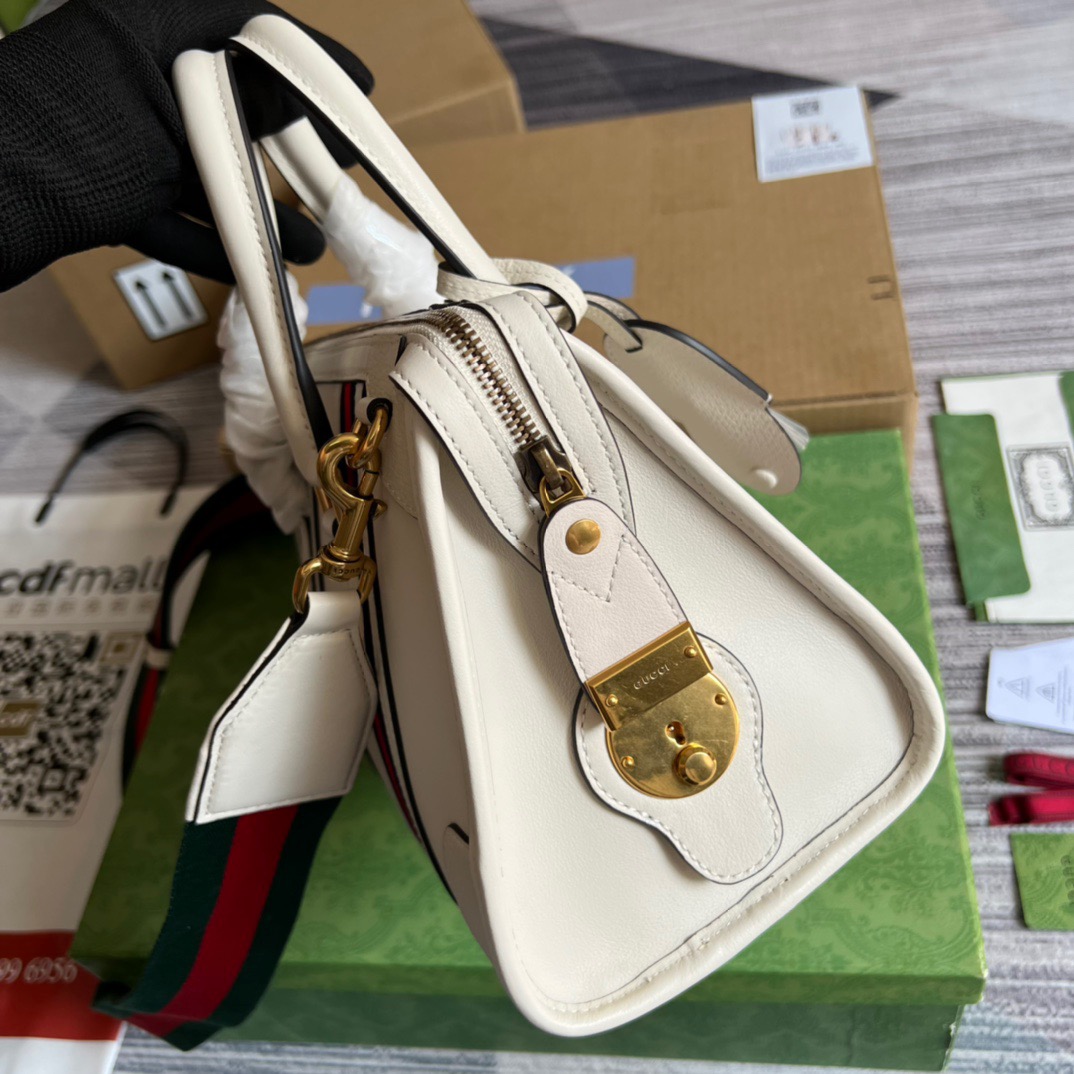 Gucci Small Bauletto Top Handle Bag With Double G White/Grey For Men 10.6in/27cm