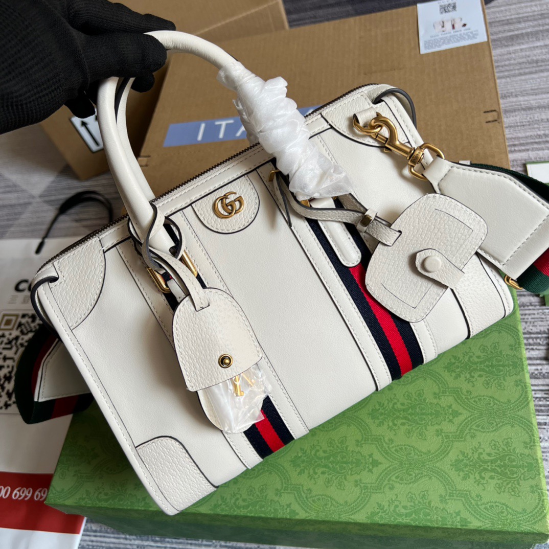 Gucci Small Bauletto Top Handle Bag With Double G White/Grey For Men 10.6in/27cm