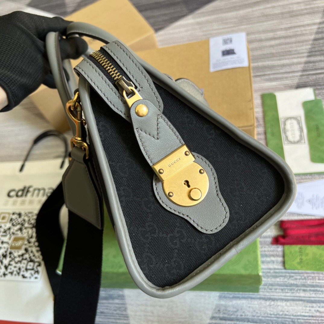 Gucci Small Bauletto Top Handle Bag With Double G White/Grey For Men 10.6in/27cm