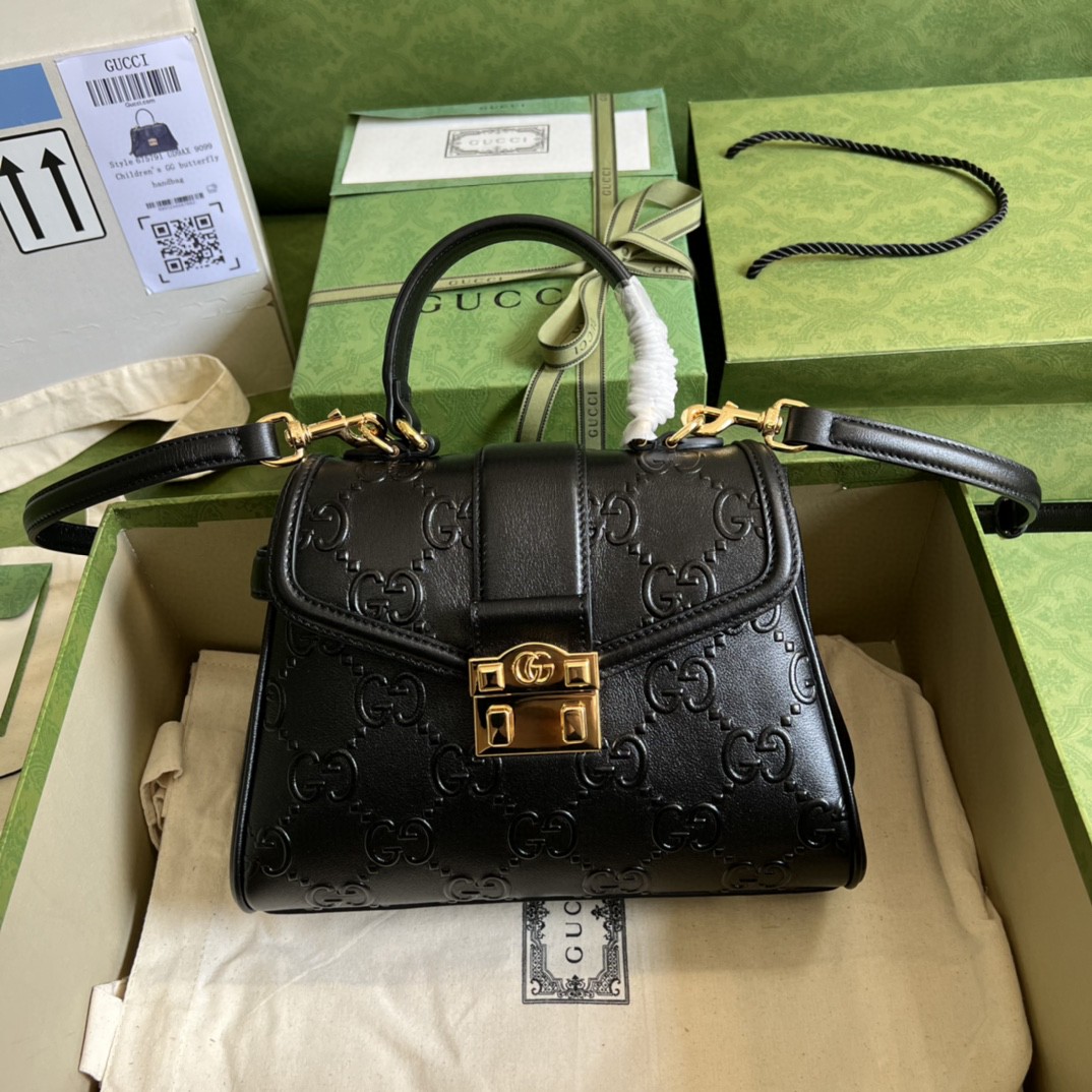 Gucci Small GG Top Handle Bag Black Debossed For Women 11in/29cm