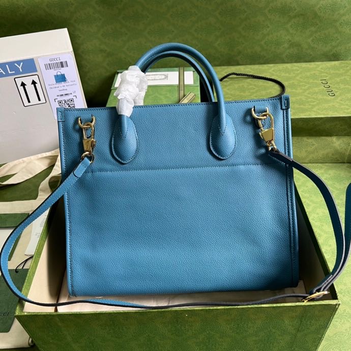 Gucci Small tote With Gucci Logo Blue For Women 12.4in/31.5cm GG 674822 0E8IG 4432