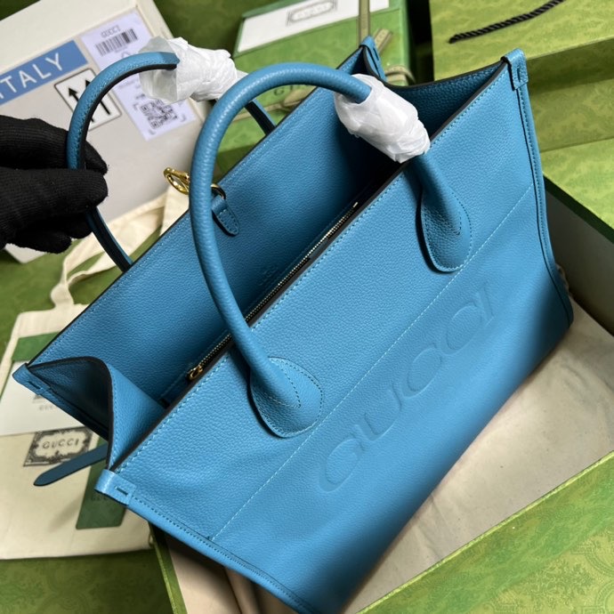 Gucci Small tote With Gucci Logo Blue For Women 12.4in/31.5cm GG 674822 0E8IG 4432