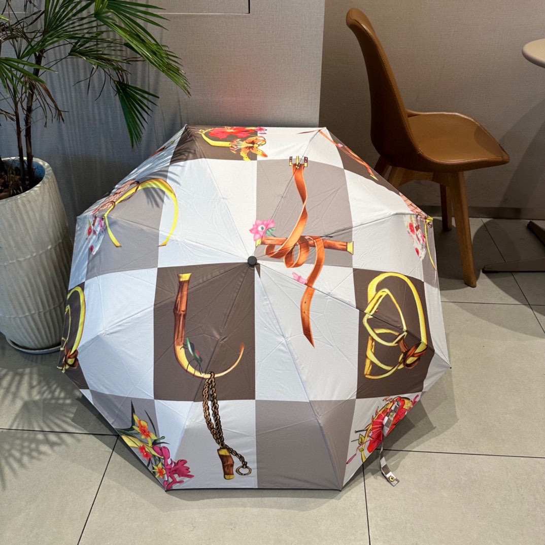 Gucci Square Pattern Folding Umbrella White And Brown