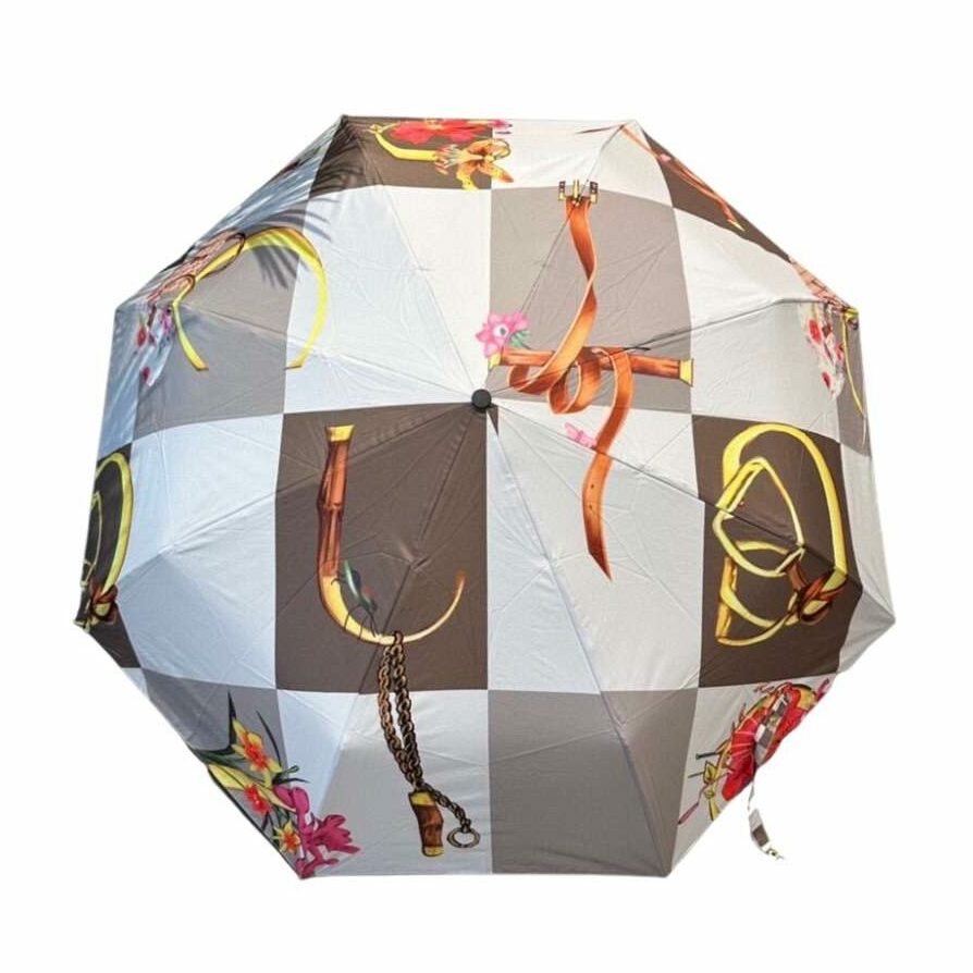 Gucci Square Pattern Folding Umbrella White And Brown