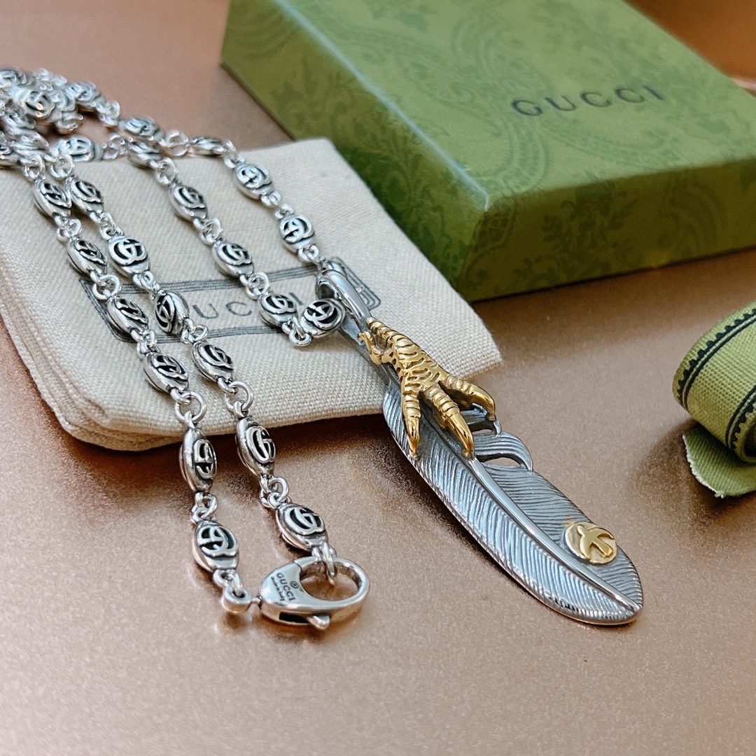 Gucci Takahashi Feather Necklace Silver For Women