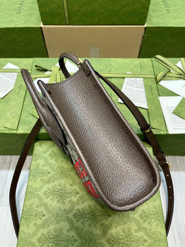 Gucci Tiger GG Mini Tote Bag Beige And Ebony GG Supreme Canvas Brown For Women 7.8in/20cm GG 671623 US7EC 9396