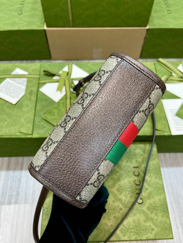 Gucci Tiger GG Mini Tote Bag Beige And Ebony GG Supreme Canvas Brown For Women 7.8in/20cm GG 671623 US7EC 9396