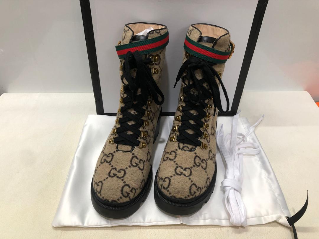 Gucci Trip GG Wool Combat Boots By Canvas Beige/Ebony For Women GG