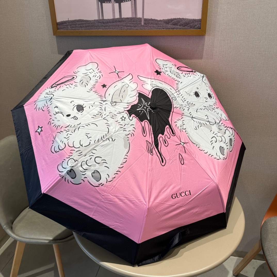 Gucci Two Tone Folding Umbrella Black And Pink