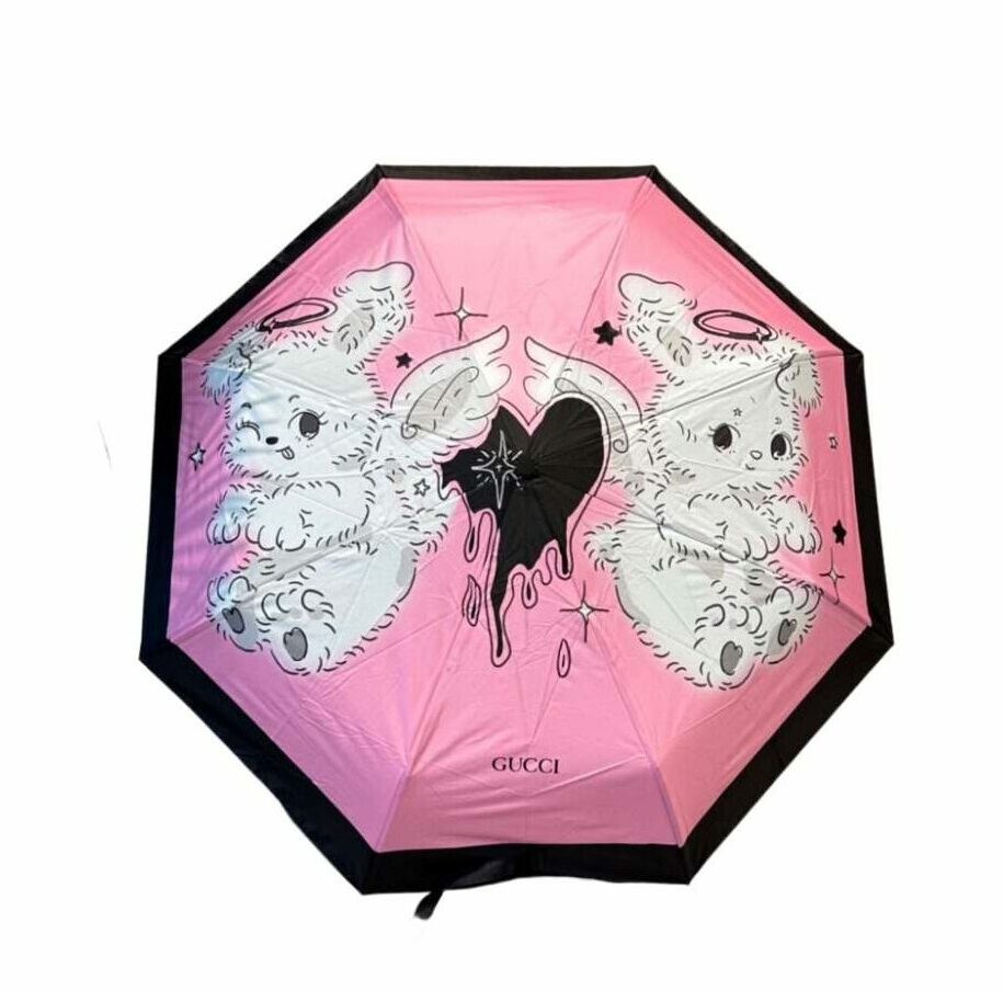 Gucci Two Tone Folding Umbrella Black And Pink