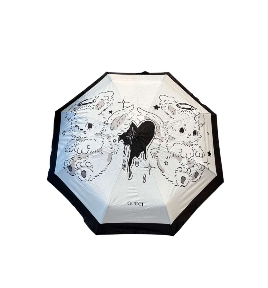 Gucci Two Tone Folding Umbrella Black And White