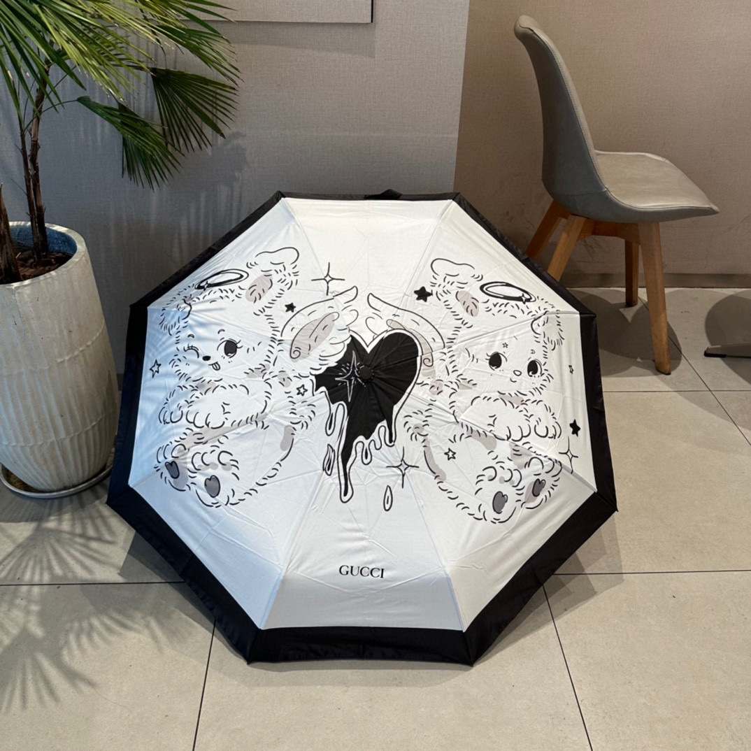 Gucci Two Tone Folding Umbrella Black And White