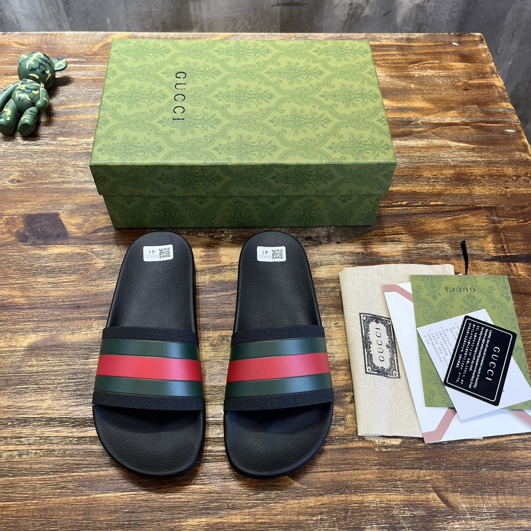 Gucci Web Rubber Slide Sandal Black For Men 429469 GIB10 1098