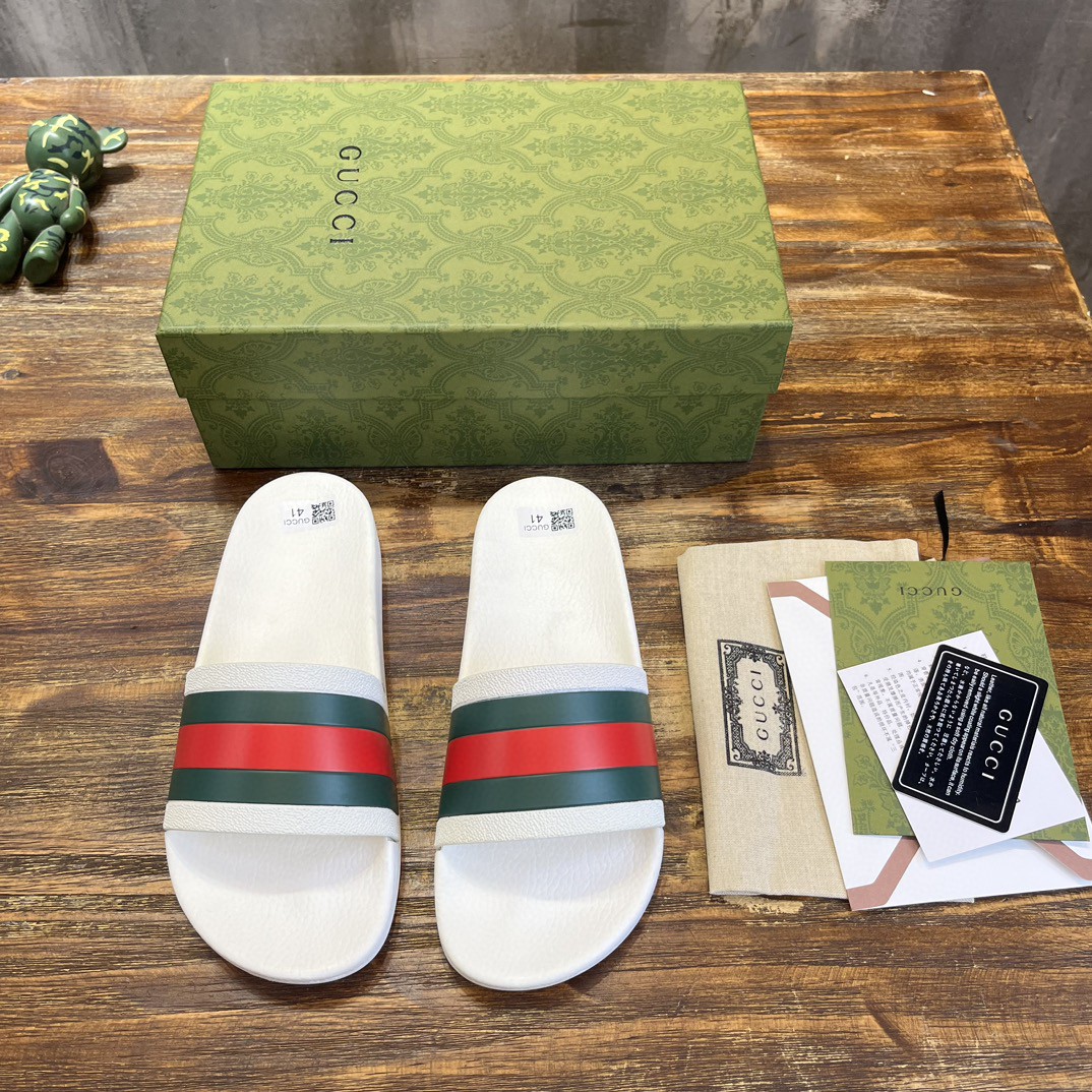 Gucci Web Rubber Slide Sandal White For Men 429469 GIB10 9079