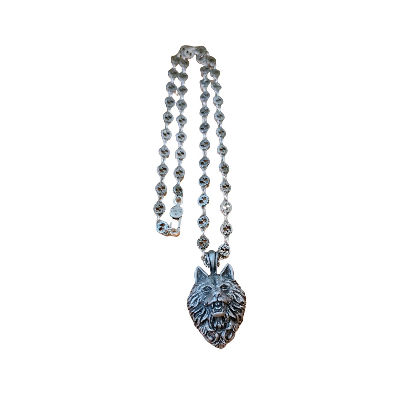 Gucci Wolf Head Necklace Silver Tone For Women