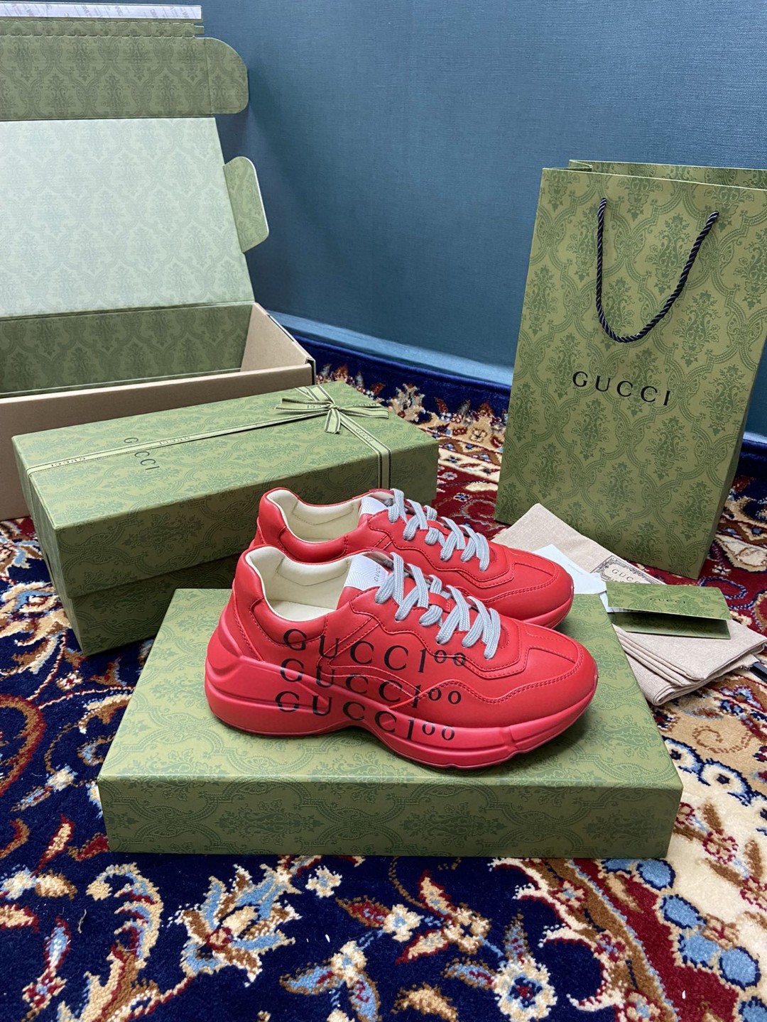 Gucci Women’s 100 Rhyton Sneaker Red For Women 660938