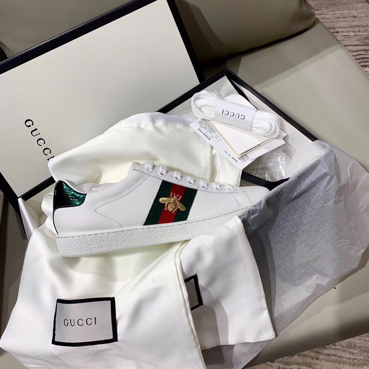 Gucci Women’s Ace Sneaker With Bee White For Women GG 431942 02JP0 9064