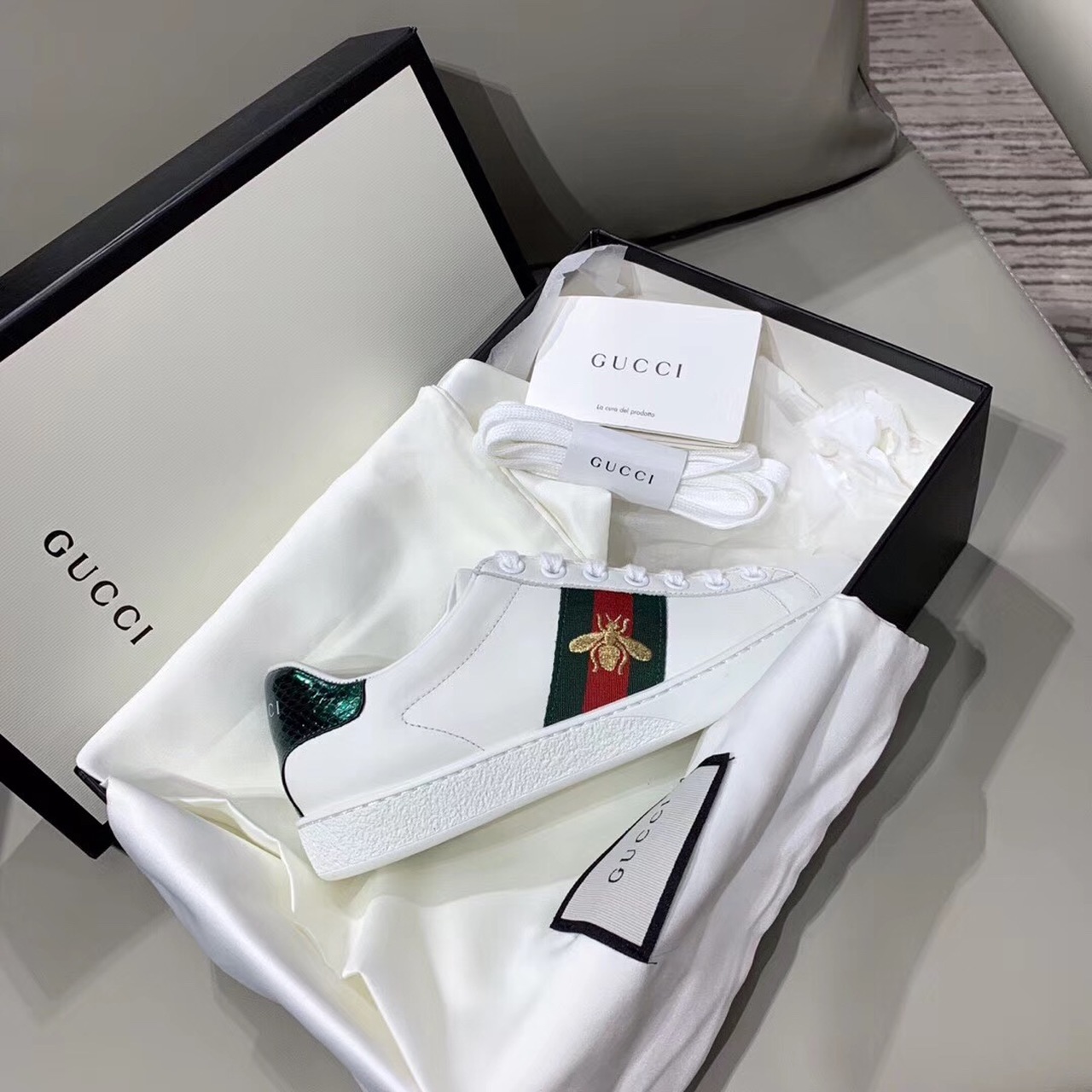 Gucci Women’s Ace Sneaker With Bee White For Women GG 431942 02JP0 9064