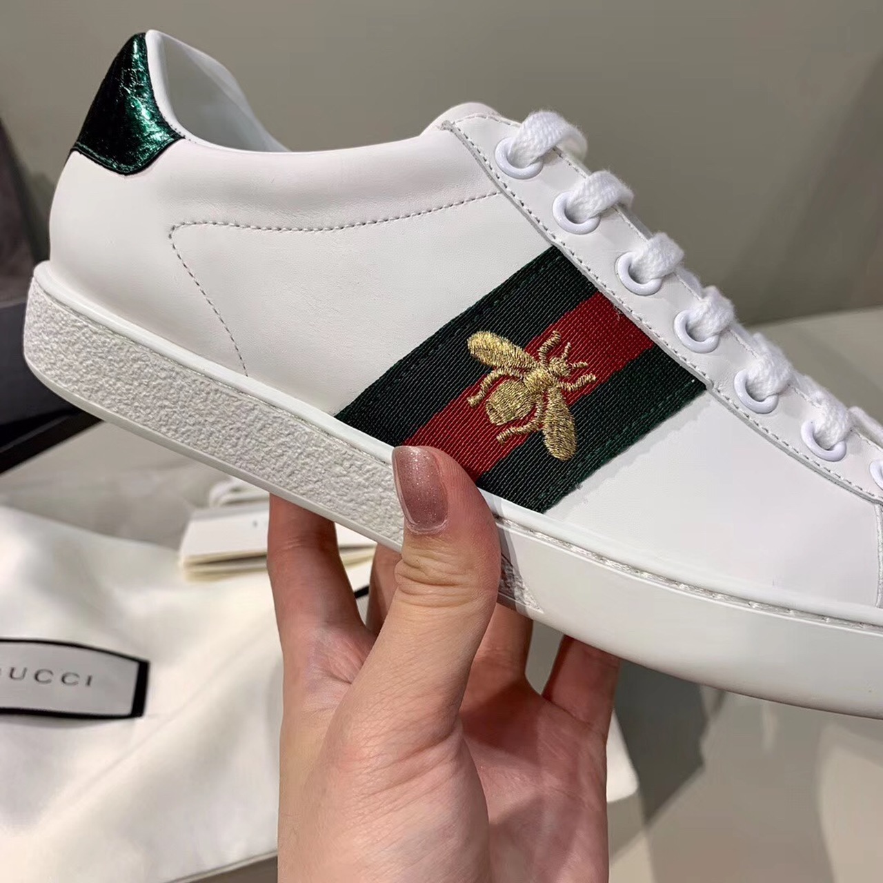 Gucci Women’s Ace Sneaker With Bee White For Women GG 431942 02JP0 9064