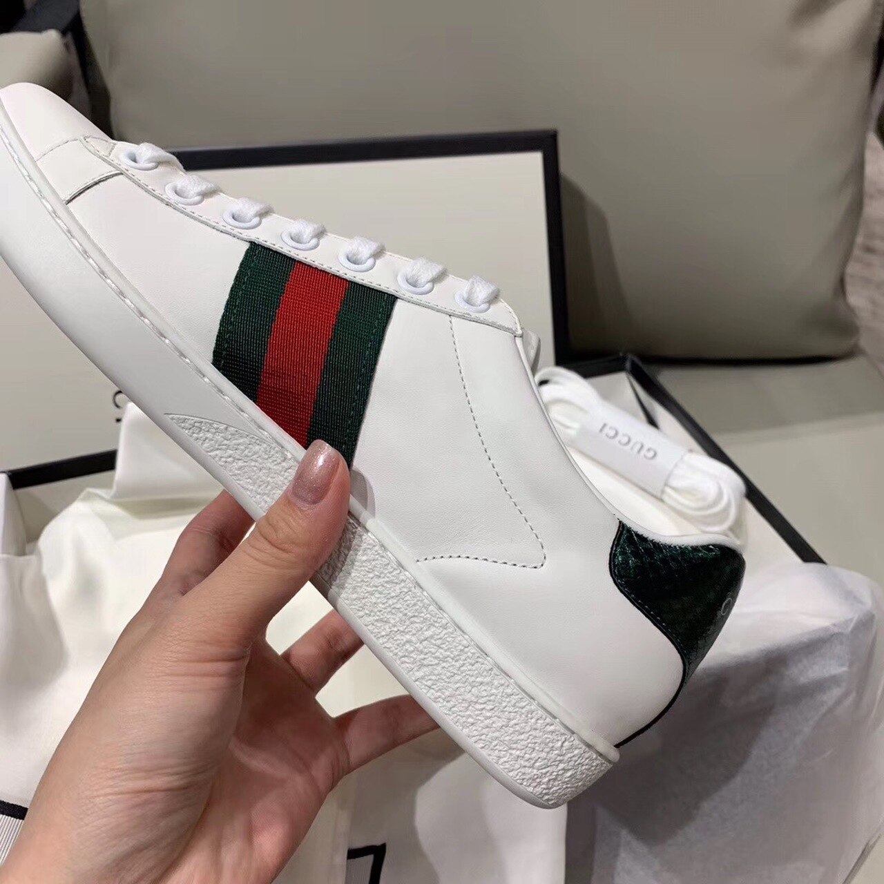 Gucci Women’s Ace Sneaker With Bee White For Women GG 431942 02JP0 9064