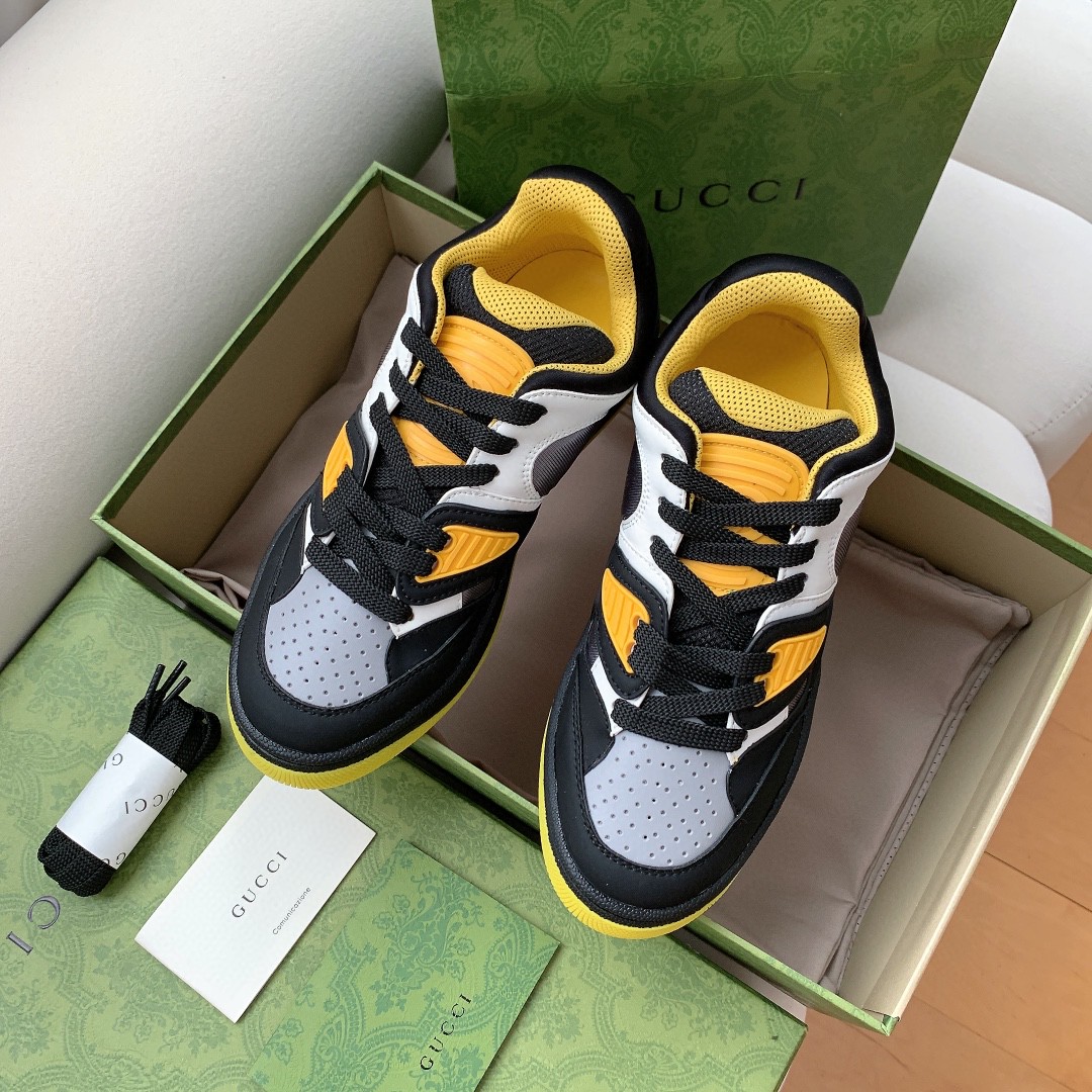 Gucci Women’s Basket Sneaker Black Yellow And White For Women 661308 2SH90 1098