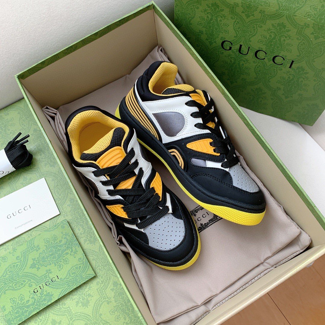 Gucci Women’s Basket Sneaker Black Yellow And White For Women 661308 2SH90 1098