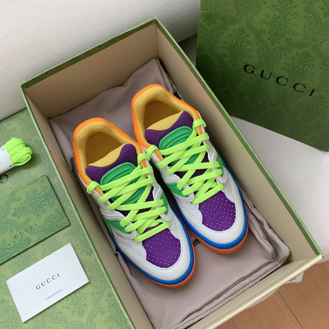 Gucci Women’s Basket Sneaker White Green And Purple For Women 661310 2SH80 9062