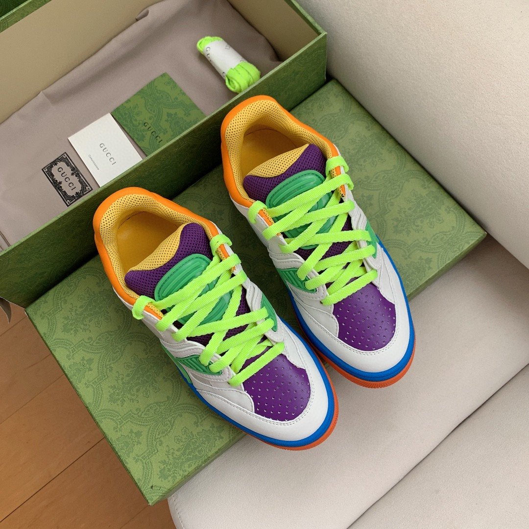 Gucci Women’s Basket Sneaker White Green And Purple For Women 661310 2SH80 9062