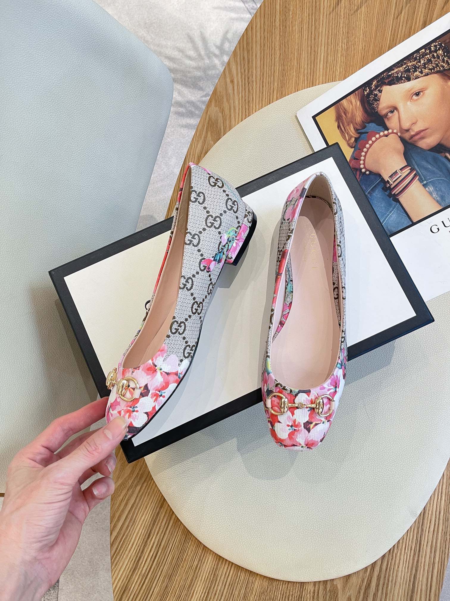 Gucci Women’s Flower Ballet Flat With Horsebit Grey For Women GG