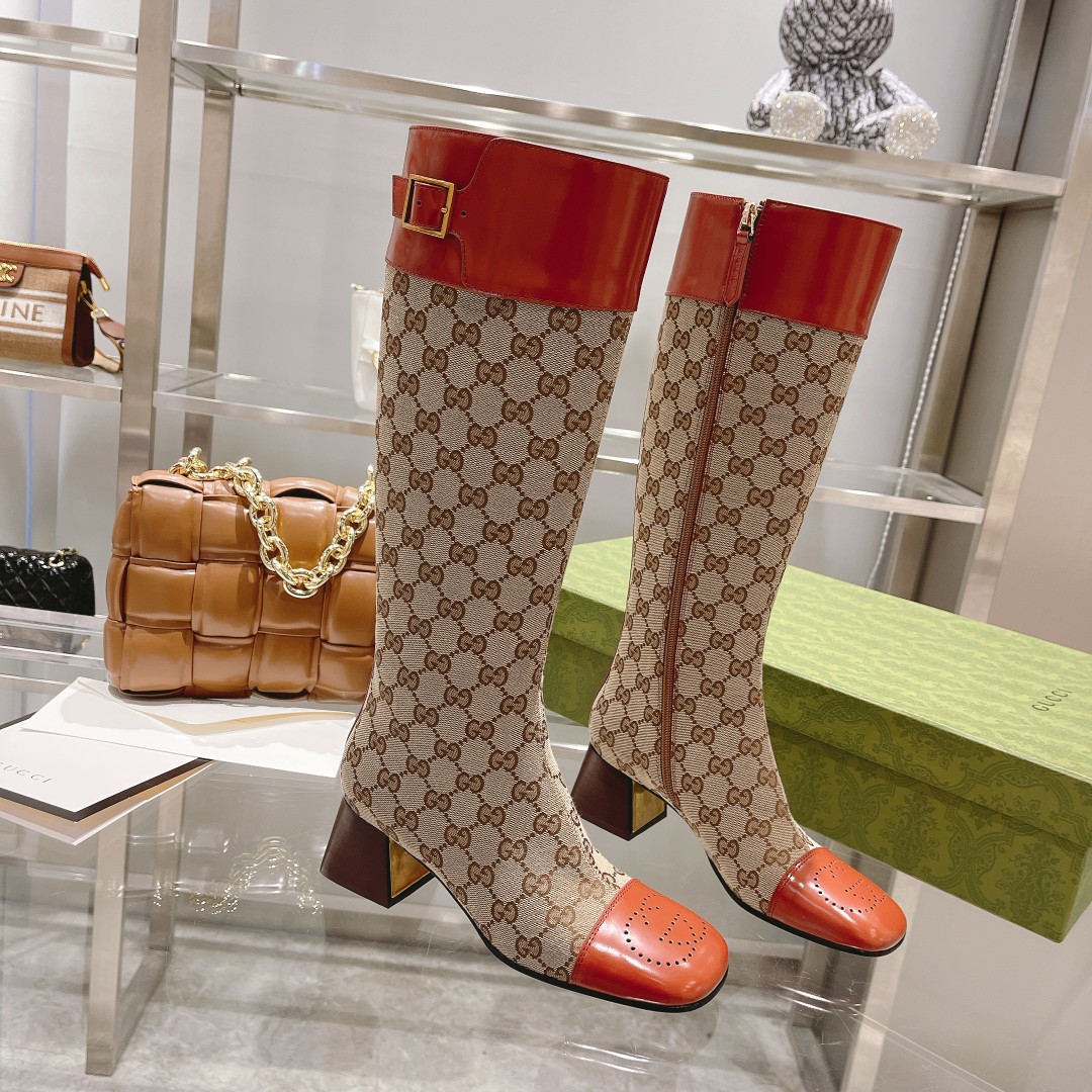Gucci Women’s GG Knee-High Boot Beige For Women GG 678278 HVKL0 9786