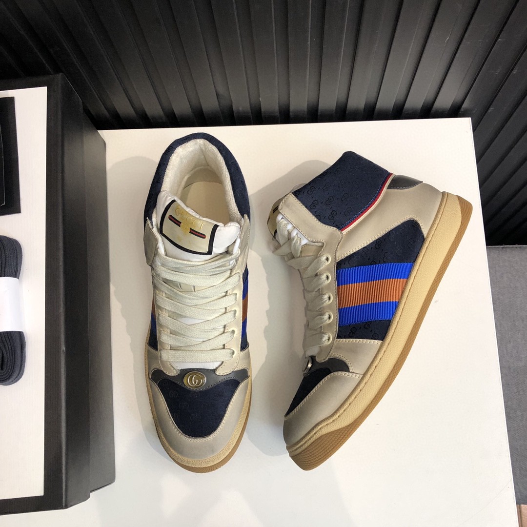 Gucci Women’s GG Screener Distressed High Top Off-White Blue For Women 563730