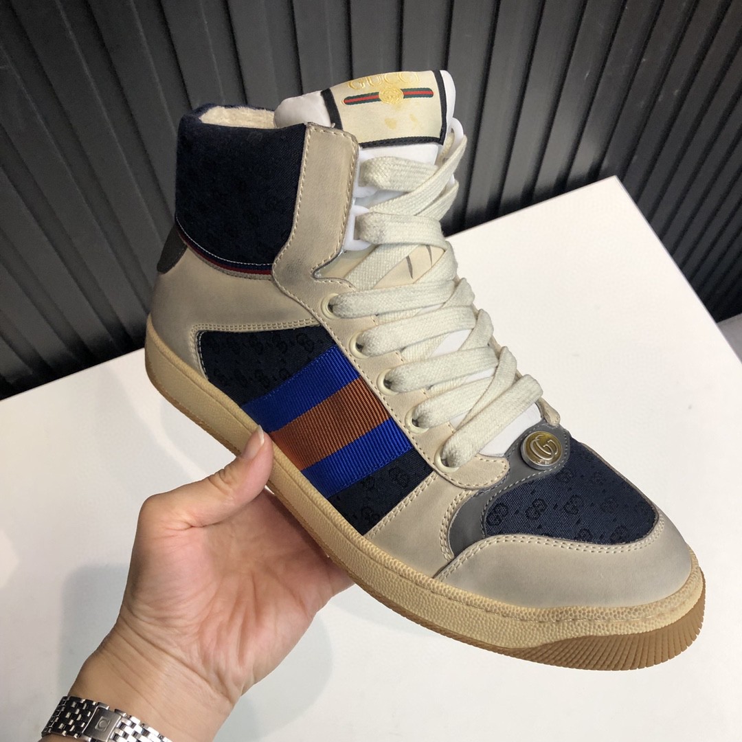 Gucci Women’s GG Screener Distressed High Top Off-White Blue For Women 563730
