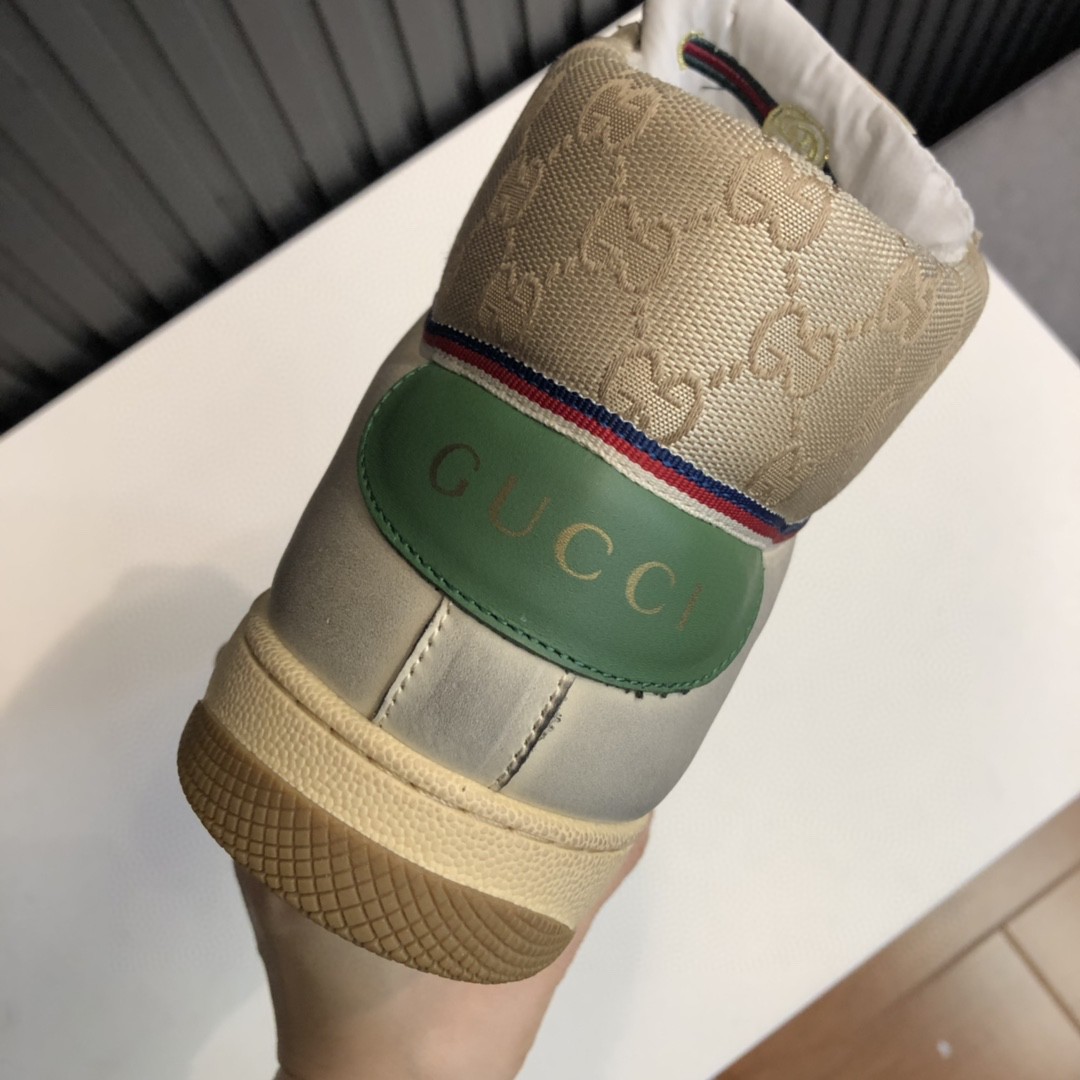 Gucci Women’s GG Screener Distressed High Top Off-White Green For Women 563730 9Y9P0 9661