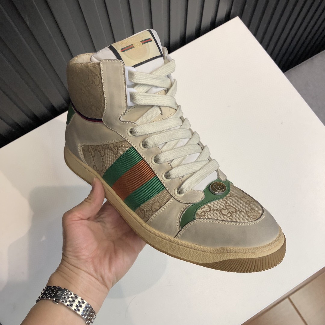 Gucci Women’s GG Screener Distressed High Top Off-White Green For Women 563730 9Y9P0 9661