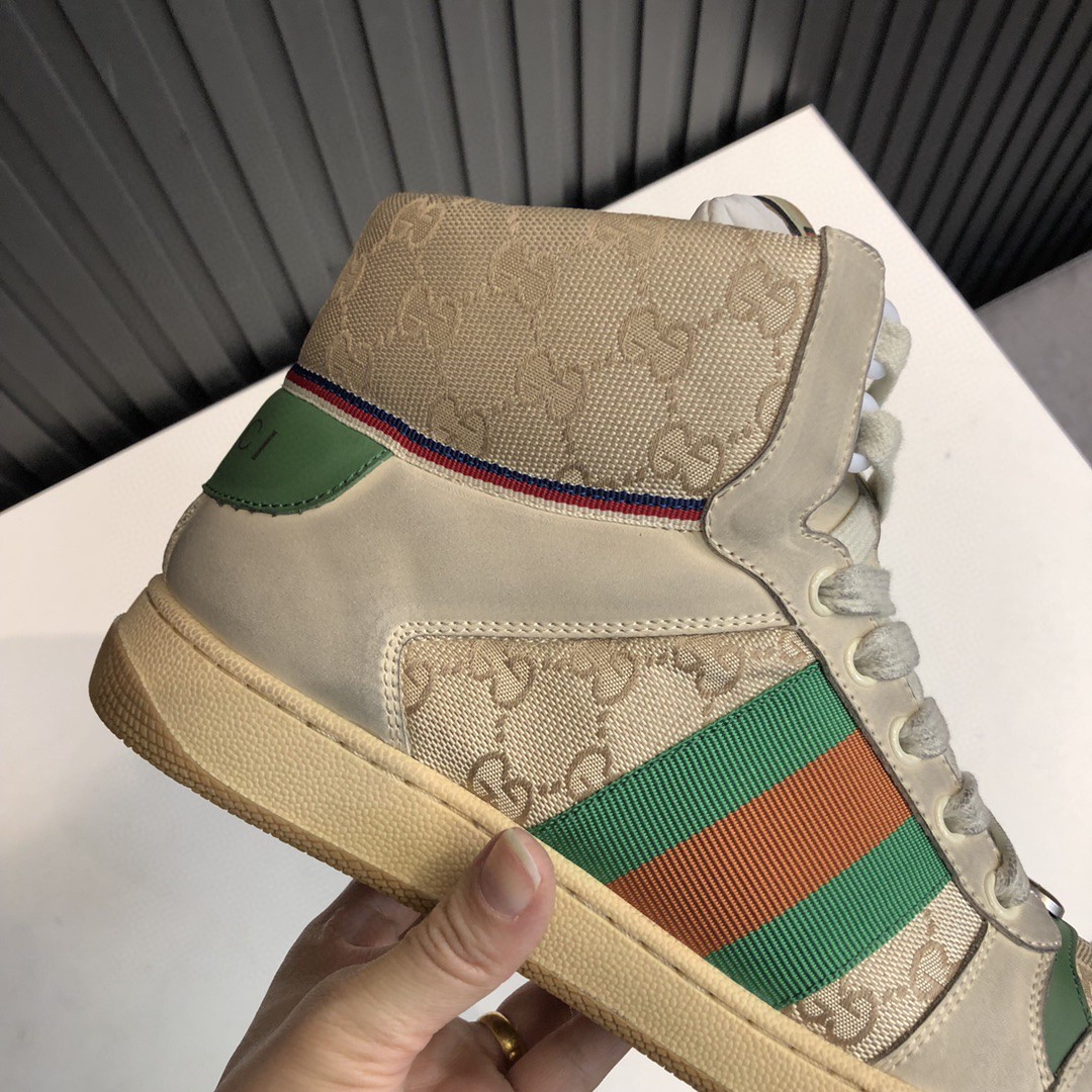 Gucci Women’s GG Screener Distressed High Top Off-White Green For Women 563730 9Y9P0 9661