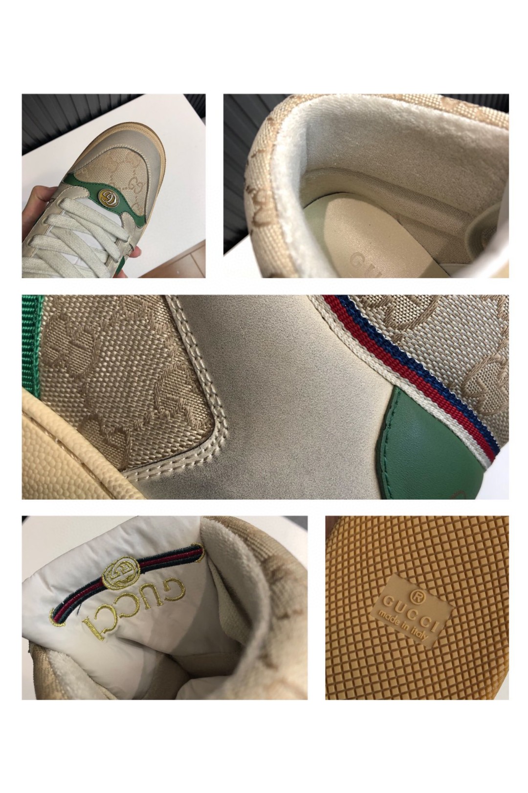 Gucci Women’s GG Screener Distressed High Top Off-White Green For Women 563730 9Y9P0 9661