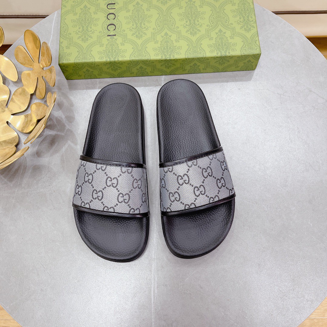Gucci Women’s GG Slide Sandal Black And Gray For Women 407345