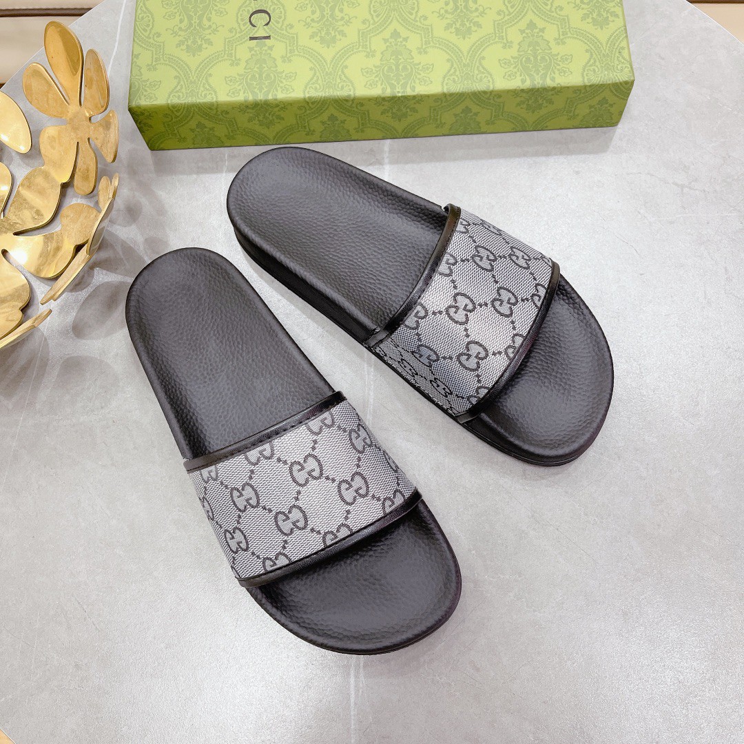 Gucci Women’s GG Slide Sandal Black And Gray For Women 407345